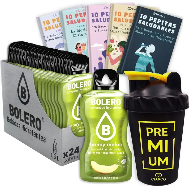 Pack Bolero Sabor Melón con Miel (24 sobres) con Botella Shaker