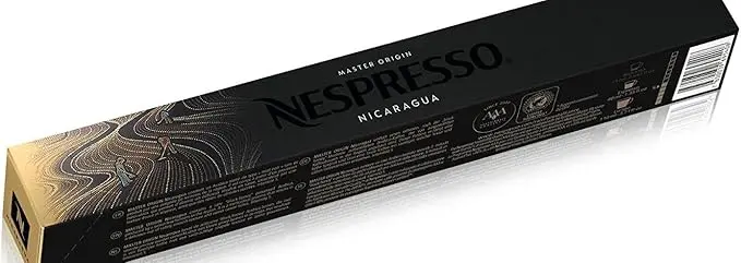 Pack de 10 Cápsulas de Café Nespresso Master Origin Nicaragua. Café para sistema Original de intensidad 5. Arábica procesado con el método "Black-Honey" de notas dulces.