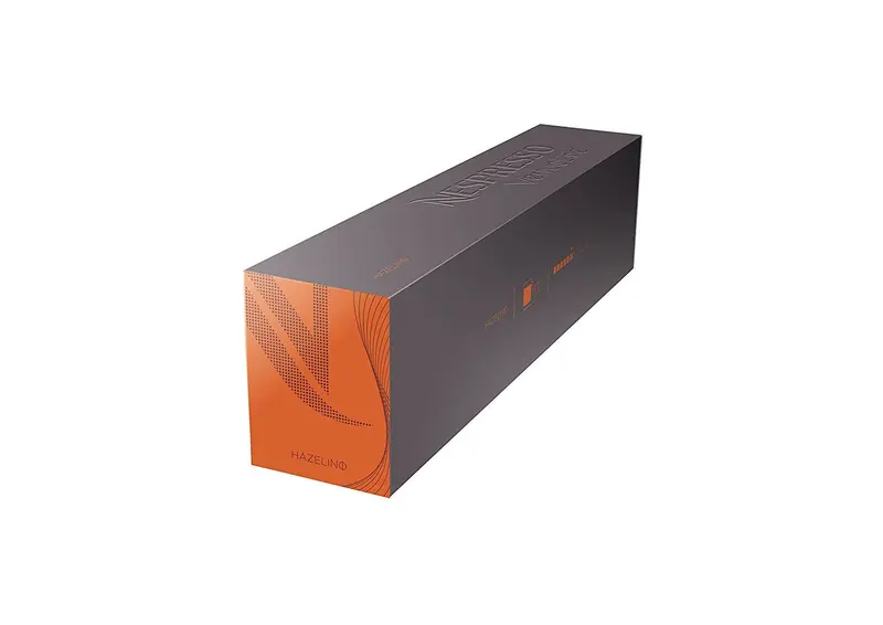 Pack de 10 cápsulas Nespresso Vertuo Hazelino, un café con sabor a avellana tostada. Disfruta de una taza grande (230ml) con notas a galleta, praliné y caramelo, de intensidad 6.