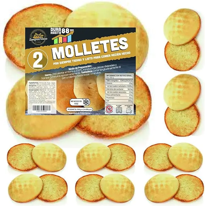 Pack de 10 Molletes XXL de Pan Precocido SiempreTierno (1kg), Pan de Larga Duración. Disfruta de molletes tiernos y suaves en minutos, sin necesidad de frío o congelación.