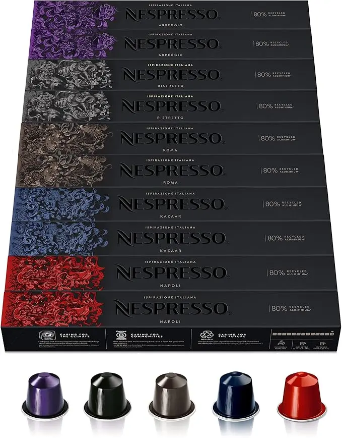 Pack de 100 Cápsulas de Café Nespresso Selección Intensos. Incluye 5 variedades para sistema Original