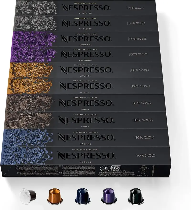 Pack de 100 Cápsulas Nespresso Originales Surtido Intenso. Incluye 5 variedades
