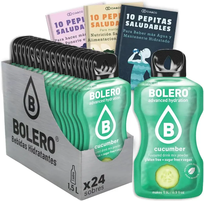 Pack de 24 Bebidas Bolero Sabor Pepino, la opción más refrescante y ligera para tu hidratación. Sin azúcar, con Vitamina C y un sabor que te sorprenderá.