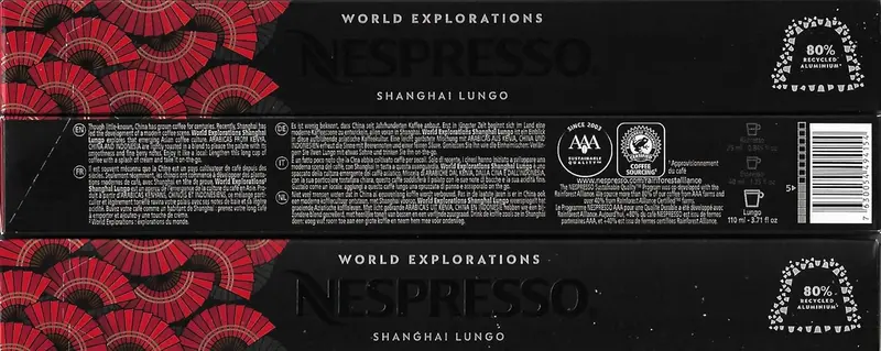 Pack de 30 Cápsulas Nespresso Original Shanghai Lungo, un café de tueste claro con notas afrutadas y exóticas. Perfectamente compatible con tu cafetera Nespresso Original.
