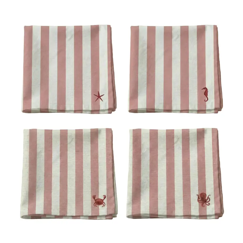 Pack de 4 servilletas diseño rayas y animales de mar