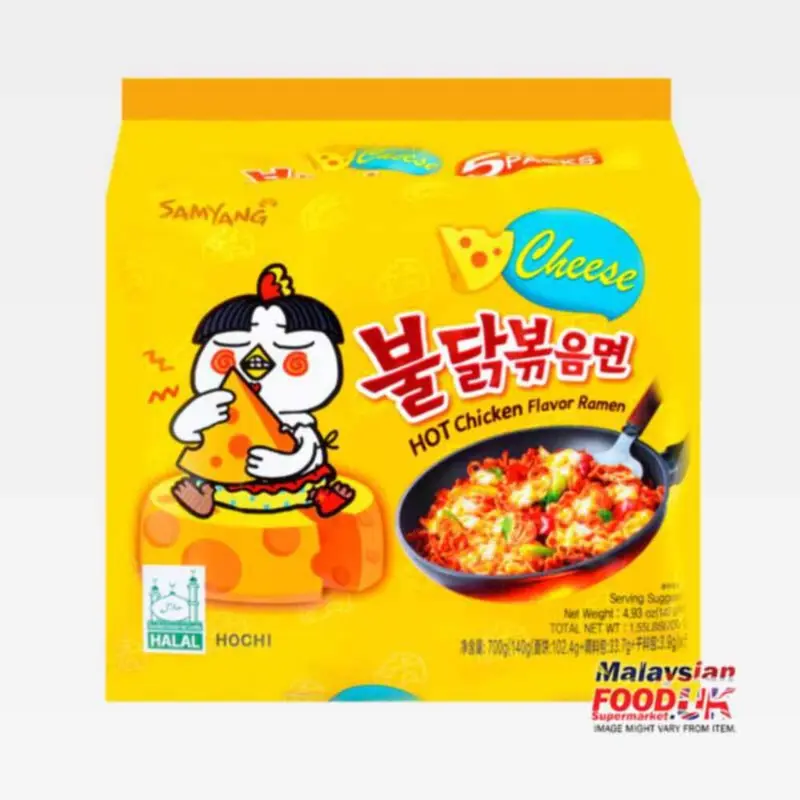 Pack de 5 Samyang Buldak Cheese. Fideos Coreanos de Pollo Picante con un Irresistible Toque de Queso Fundente. La Combinación Perfecta de Picante y Cremoso.