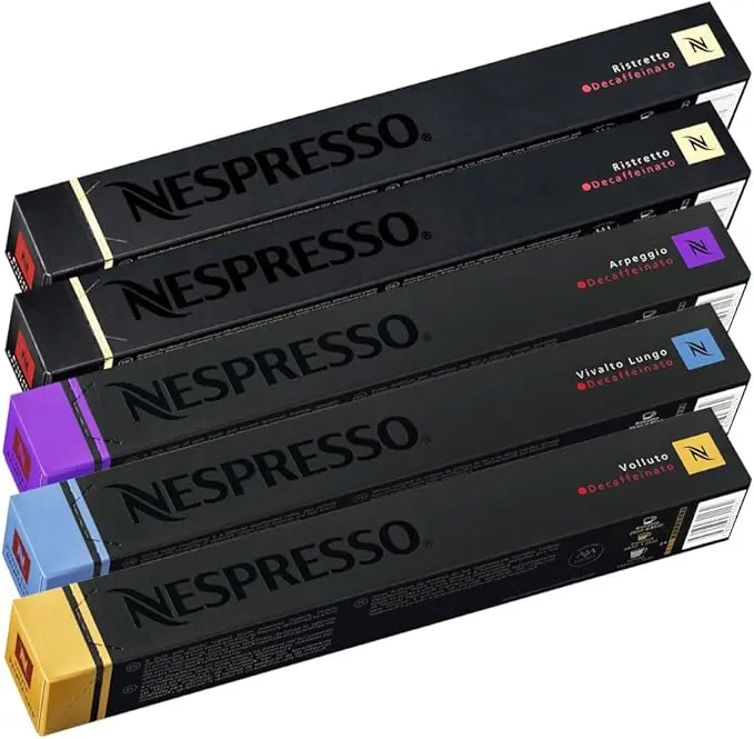 Pack de 50 Cápsulas de Café Nespresso Descafeinado Surtido. Incluye 3 variedades para sistema Original