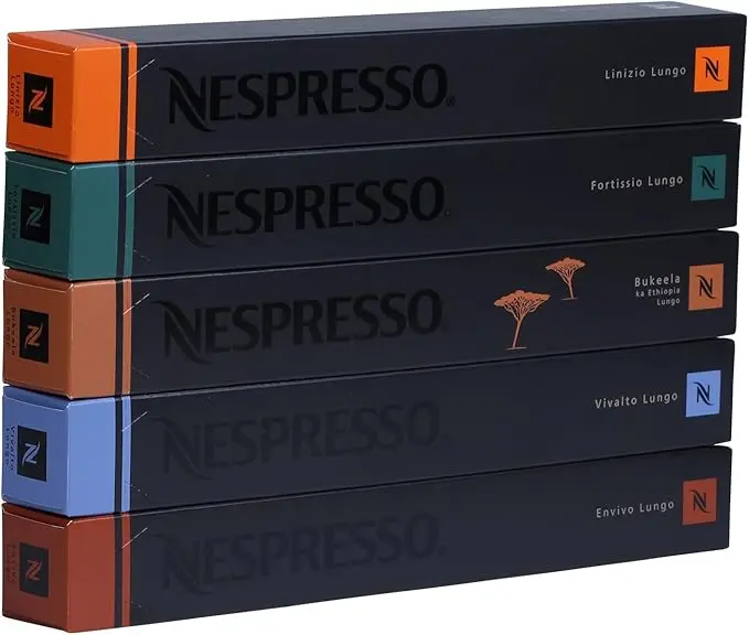 Pack de 50 Cápsulas de Café Nespresso Lungo Original. Surtido de 5 variedades para taza larga (110ml)