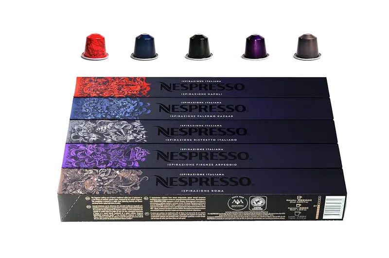 Pack de 50 Cápsulas de Café Nespresso Variedad Fuerte. Selección de 5 cafés intensos para sistema Original