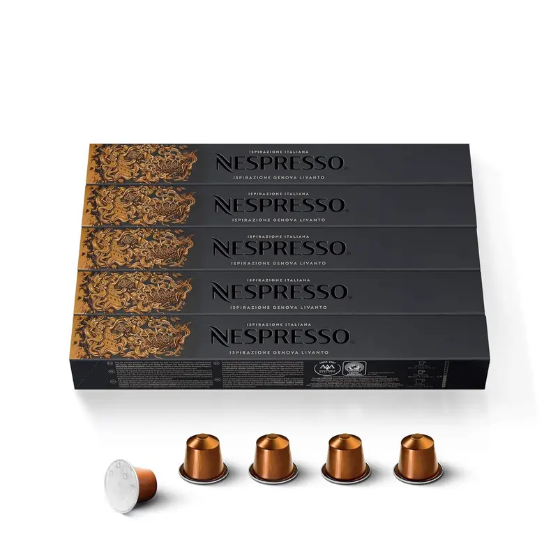 Pack de 50 Cápsulas de Café Nespresso Volluto (antes Livanto). Café 100% Arábica para sistema Original. Tueste ligero con notas dulces y afrutadas, intensidad 4.