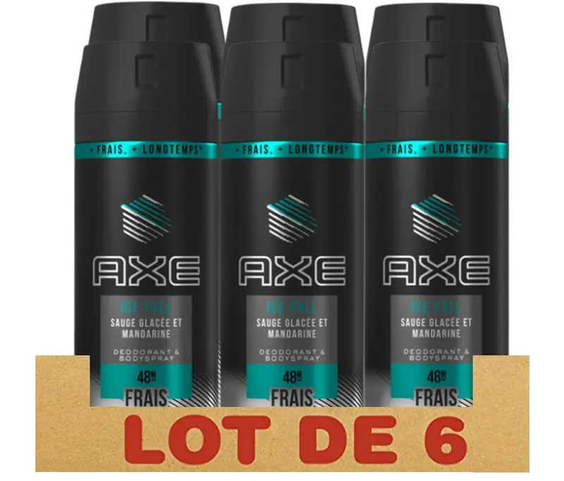 Pack de 6 Desodorantes Axe Ice Fall / Ice Cool (6x150 ml). El bodyspray que baja la temperatura de tu piel 6°C al instante para una frescura extrema y duradera.