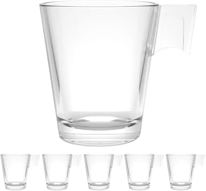 Pack de 6 Tazas de Café de Cristal Cia&Co de 21 cl. Tazas Grandes y transparentes para Latte, Cappuccino o Lungo. Vidrio Templado de alta resistencia.