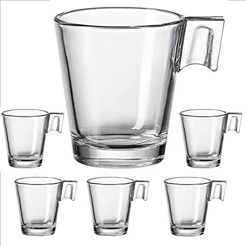 Pack de 6 Tazas de Café Expreso Cia&Co de 80 ml, diseño elegante en cristal templado transparente, ideal para café solo o cortado y resistente a lavavajillas y microondas.