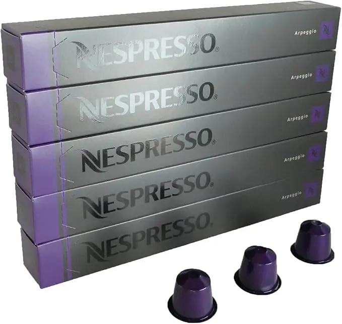 Pack Familiar 100 cápsulas Nespresso Original Arpeggio. Café Espresso intenso (9/13), cremoso y con irresistibles notas a cacao. Un clásico indispensable.