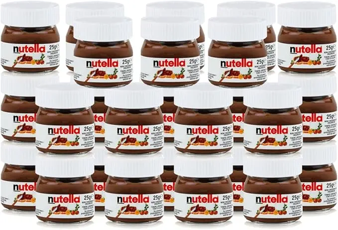 Pack Promocional de 26 Mini Tarros de Nutella (26x25g). La crema de cacao y avellanas en un formato individual de cristal, ideal para detalles, eventos o para darte un capricho.