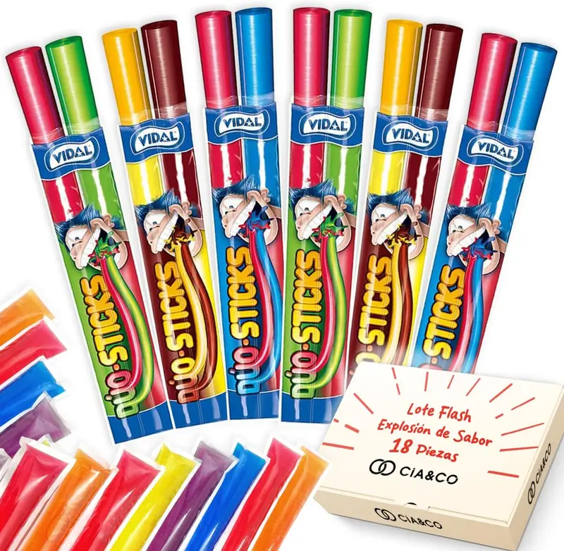 Pack Veraniego Cia&Co con 18 Flashes de Sabores Top. Incluye 6 polines Duo Sticks de Vidal de doble sabor y 12 flashes Burmar con los sabores más clásicos y refrescantes.