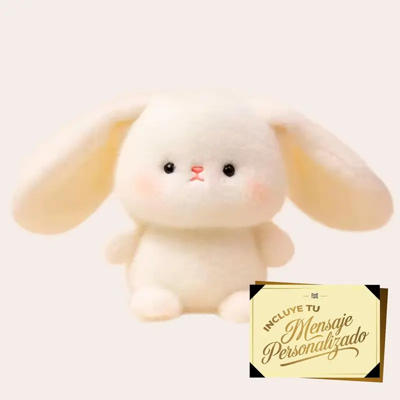 Peluche Conejito Delicado San Valentín Premium Moments · Regalo Romántico con Tarjeta de Dedicatoria Personalizada · Detalle Emocional y Decorativo