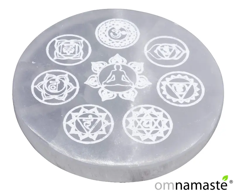 Placa Selenita Buda 7 Chakras 10cm
