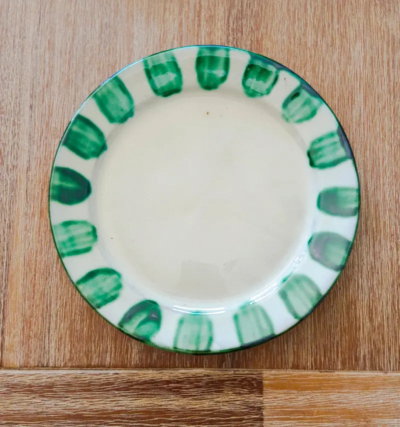 Plato postre rayas verde