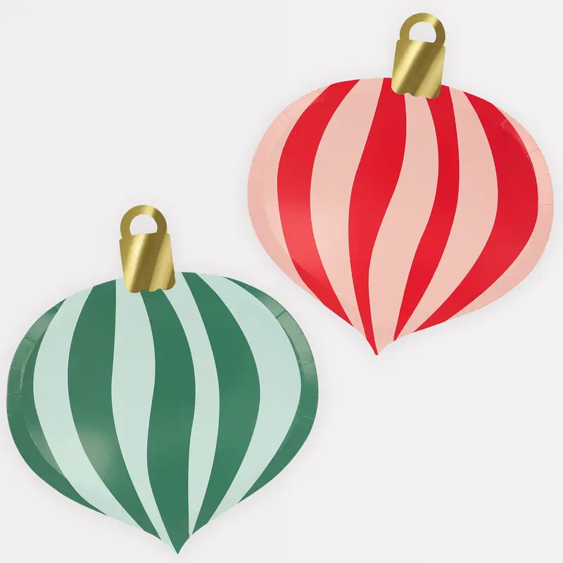 Platos a rayas de adornos navideños