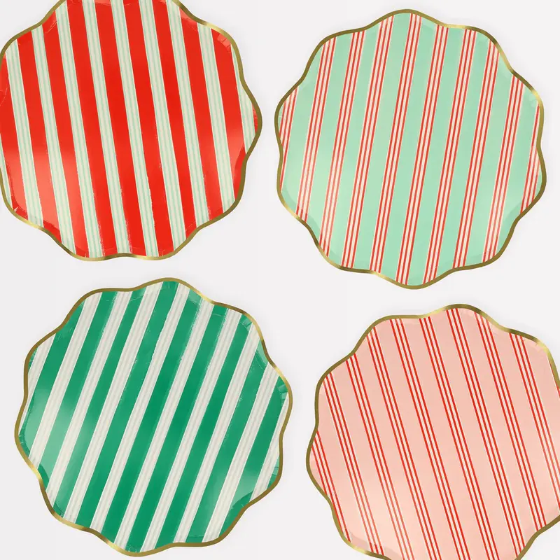 Platos grandes a rayas de Navidad