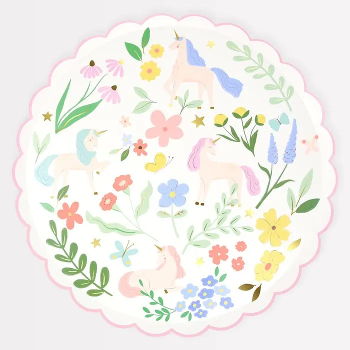 Platos grandes de Unicornios con Flores
