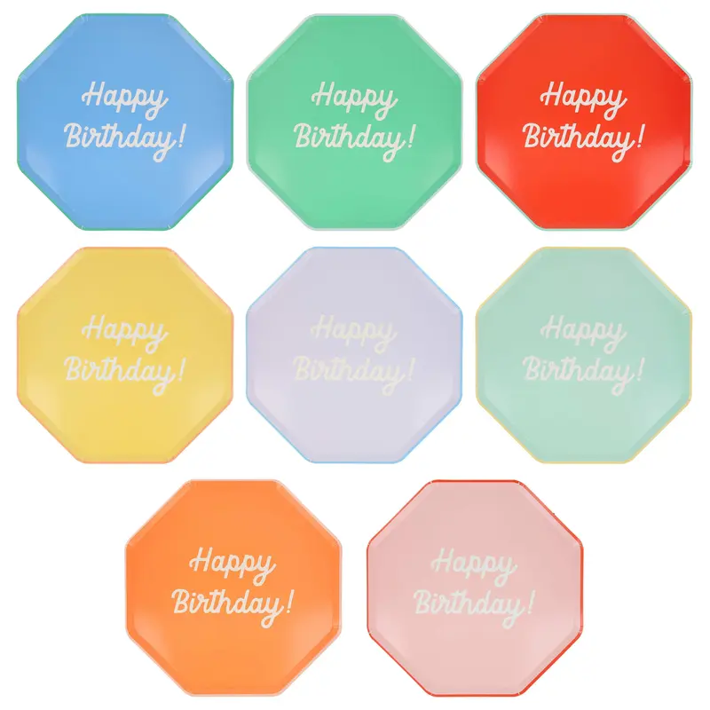 Platos Grandes Multicolor Feliz Cumpleaños