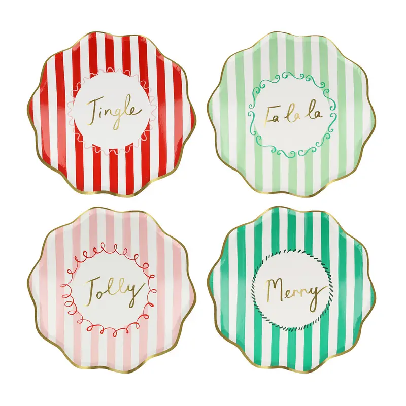 Platos pequeños a rayas de Navidad