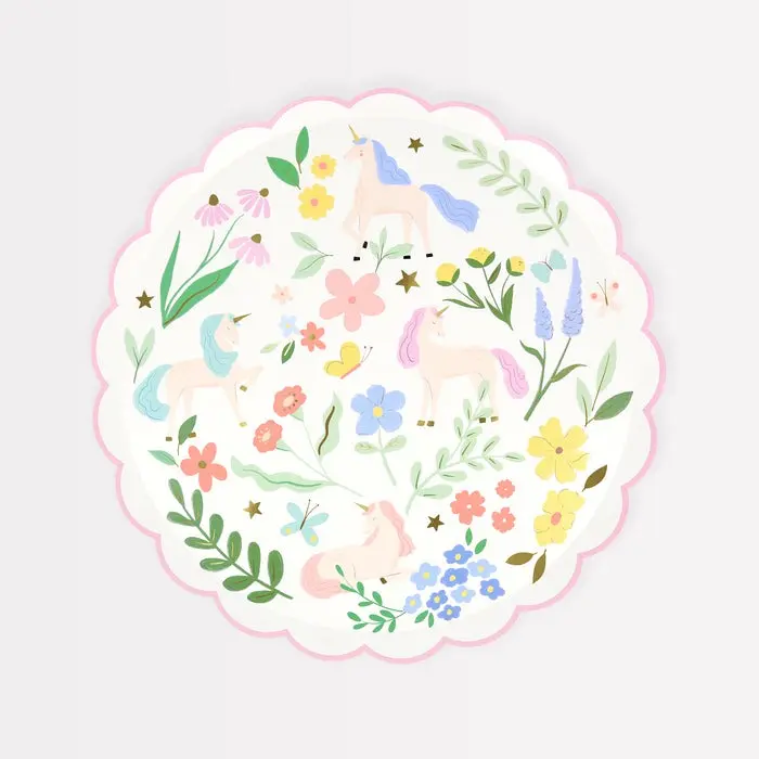 Platos Pequeños de Unicornios con Flores