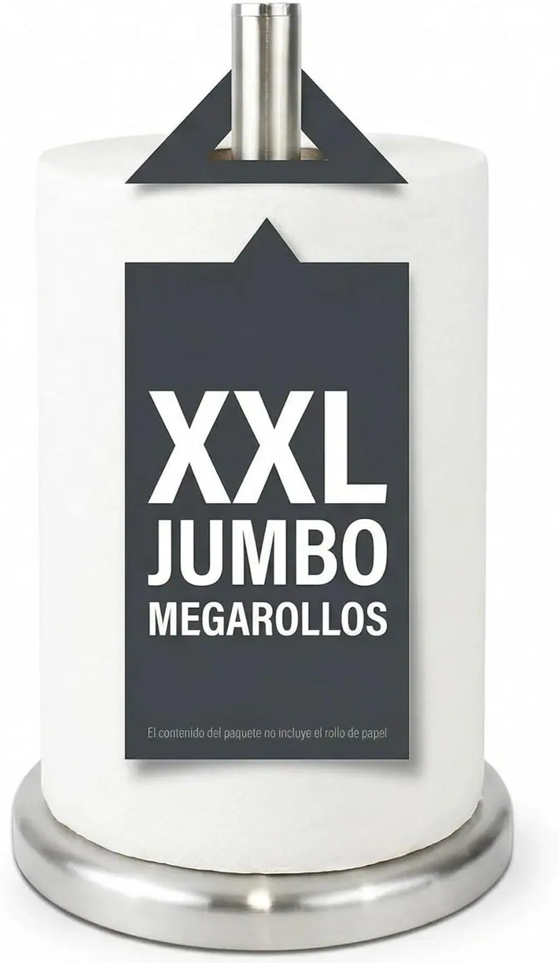 Portarrollos Cocina XXL Acero Inoxidable – Base Pesada Estable para Megarollos y Rollos Grandes