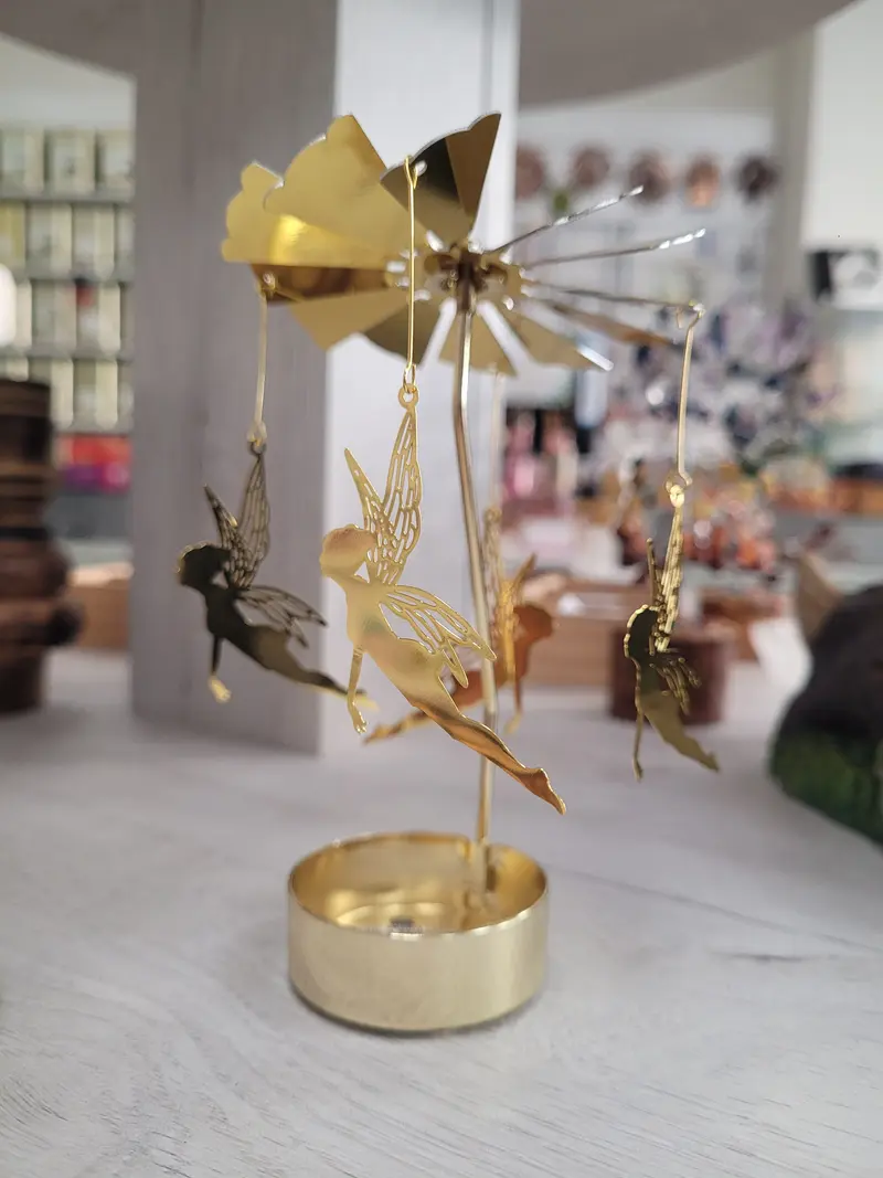Portavelas diseño carrusel hadas dorado