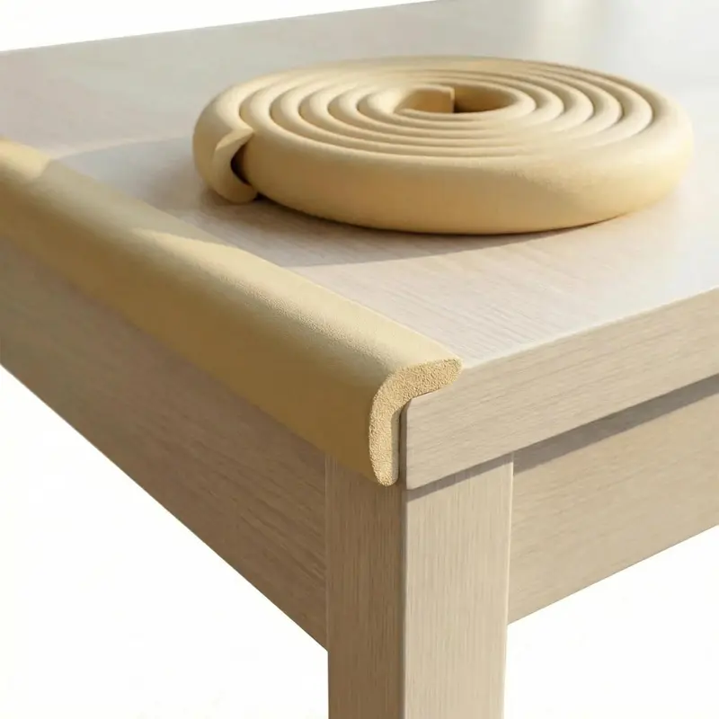Protector de Bordes Bebé 2 Metros Beige con Espuma Antigolpes y Adhesivo Fuerte, Seguridad Infantil para Mesas, Estanterías y Muebles