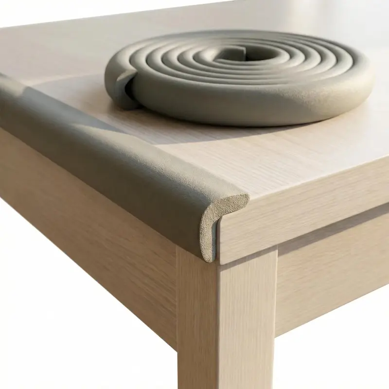Protector de Bordes Bebé 2 Metros Gris con Espuma Antigolpes y Adhesivo Fuerte, Seguridad Infantil para Mesas, Estanterías y Muebles