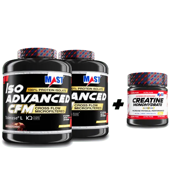 PROTEÍNA ISO ADVANCED CFM 2 x 2 kg (sabor chocolate) + CREATINE 300 g GRATIS