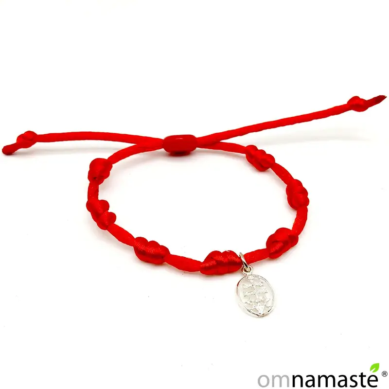 Pulsera 7 nudos roja con cruz de caravaca de plata