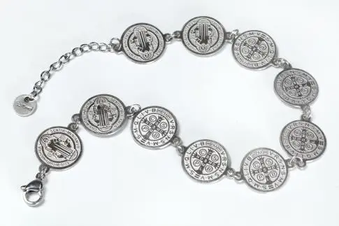 pulsera acero 10 medallas san benito