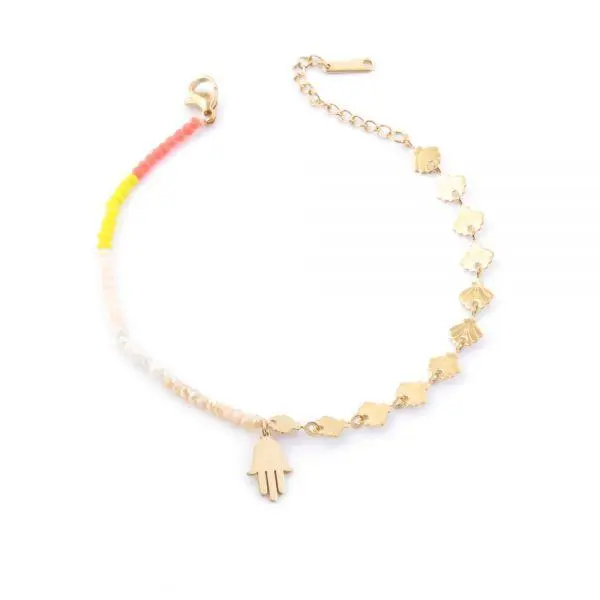 Pulsera acero y cristal mano de fátima (17 + 4 cm)