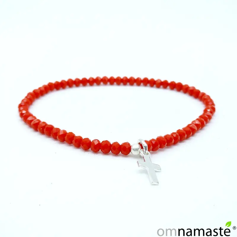 Pulsera cristal cruz plata