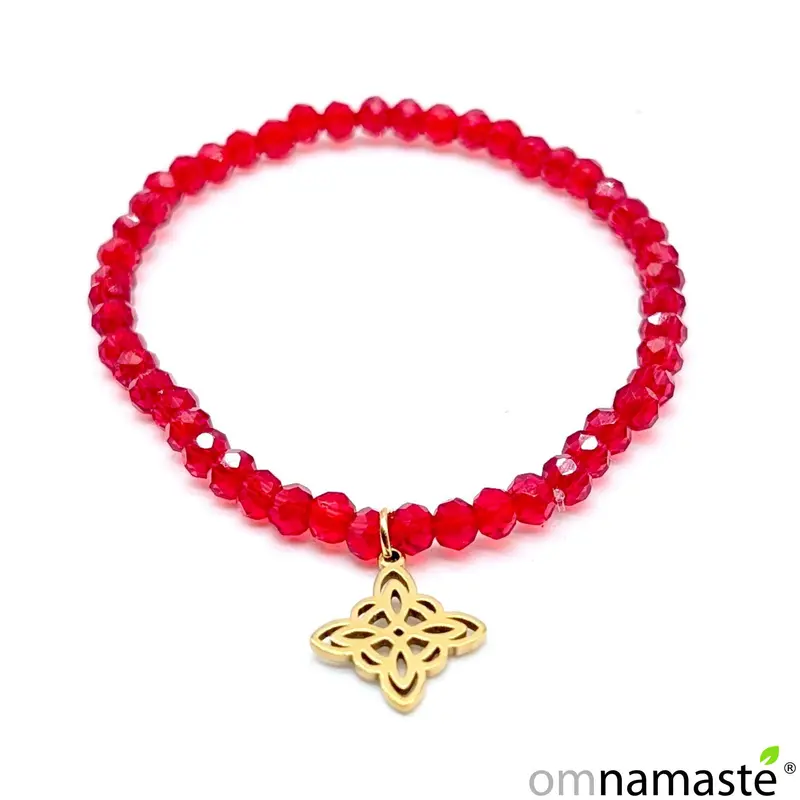pulsera cristal rojo nudo de brujas acero dorado