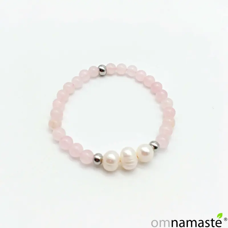 pulsera cuarzo rosa y perlas