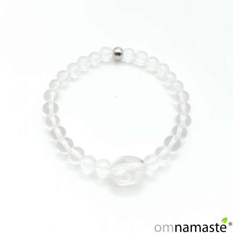 Pulsera cuarzo transparente con pieza oval bola 6mm