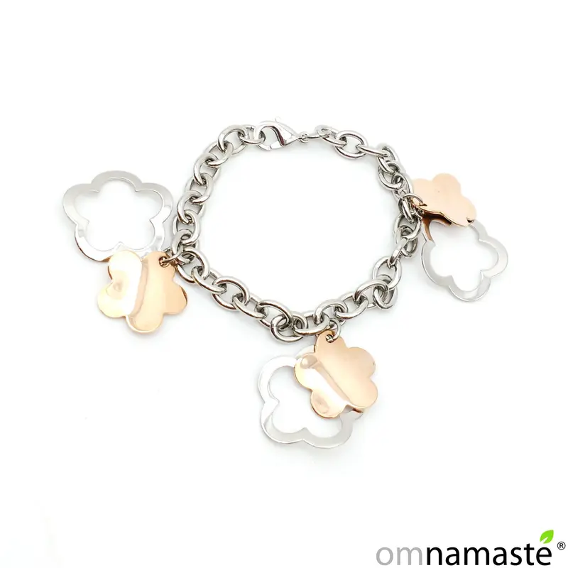 Pulsera Flores Acero y Acero Rosa Tofys