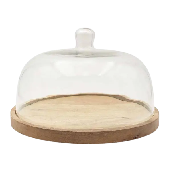 Quesera de cristal con base de madera