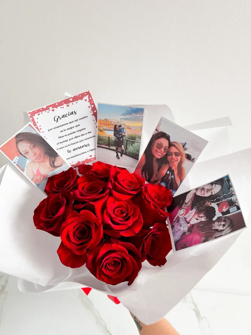 Ramo de 10 rosas + 4 fotos