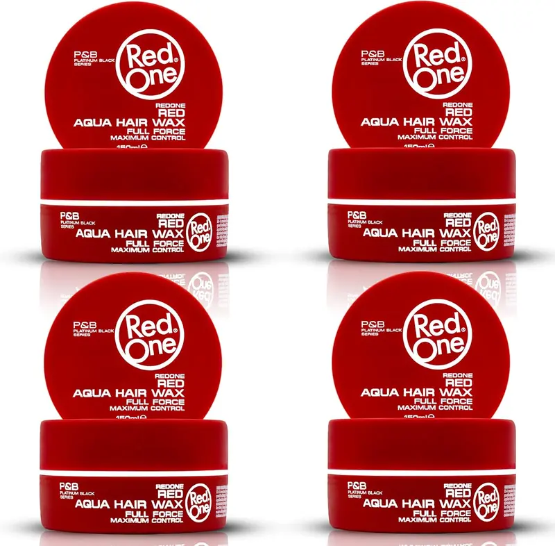 RedOne Aqua Hair Wax Full Force Roja, Pack de 4 botes de 150ml. Cera para el pelo con fijación fuerte y acabado brillante, ideal para un control máximo de tu peinado.