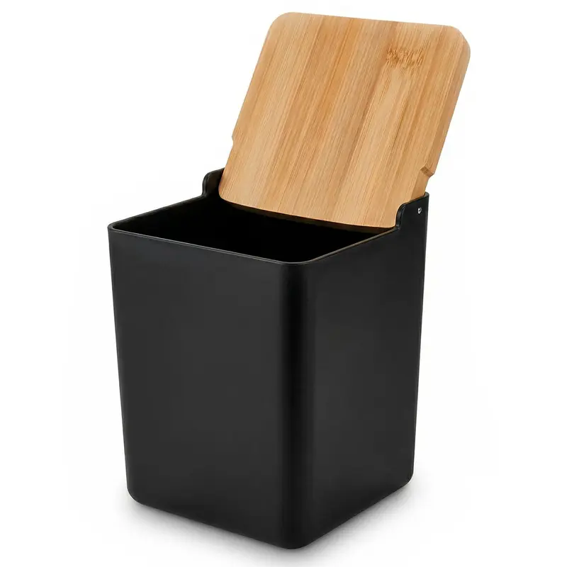Salero Cocina Grande 1Kg CIA&CO Negro – Recipiente con Tapa de Bambú Basculante – Apertura con Una Mano – Para Sal, Azúcar, Café y Especias