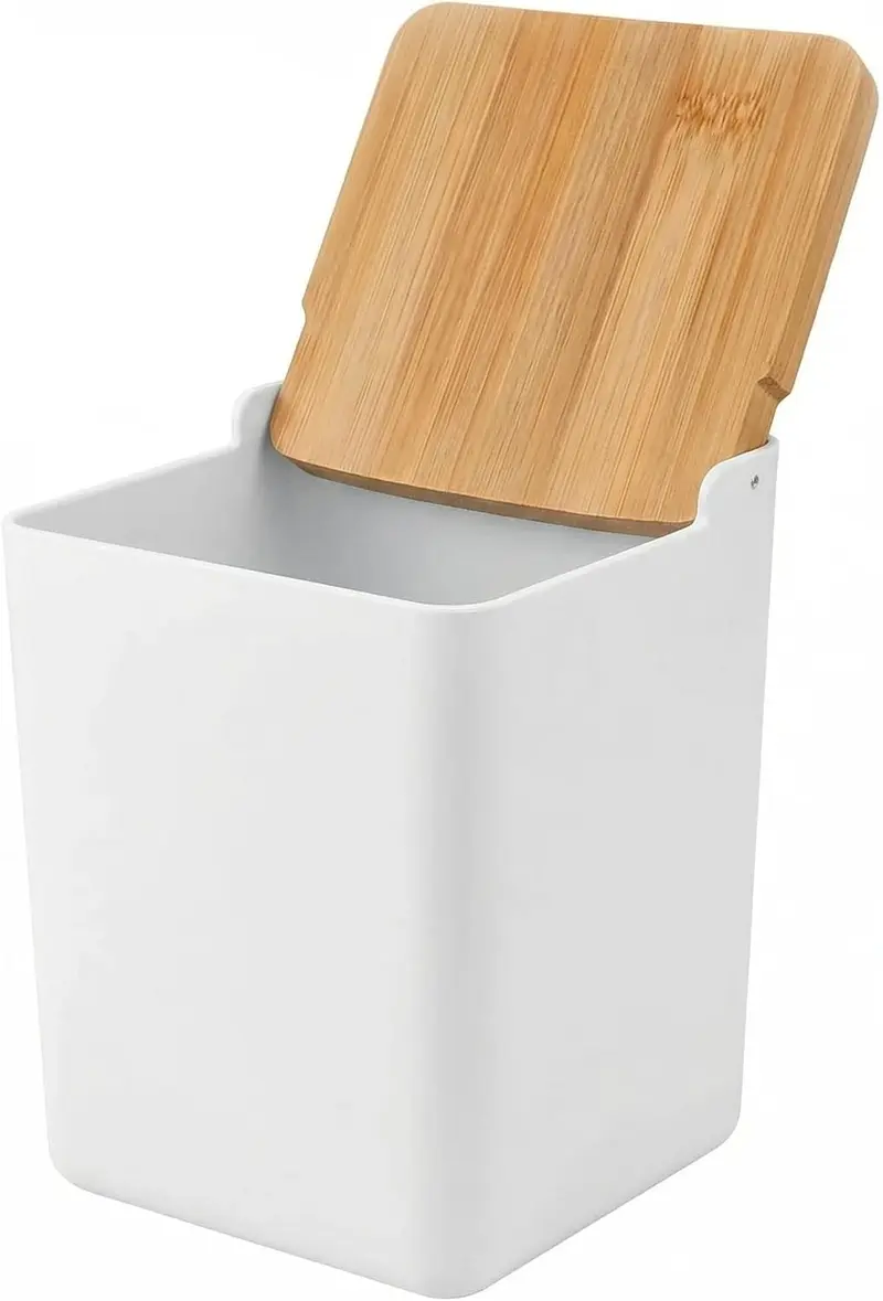 Salero Cocina Grande 1Kg CIA&CO – Recipiente con Tapa de Bambú Basculante – Apertura con Una Mano – Para Sal, Azúcar, Café y Especias (Blanco)