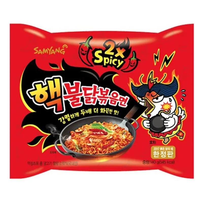 Samyang Buldak 2X Spicy Ramen, Pack de 6x140g. La versión doblemente picante del famoso ramen coreano de pollo, solo para los más valientes. Un reto de sabor y resistencia extremo.