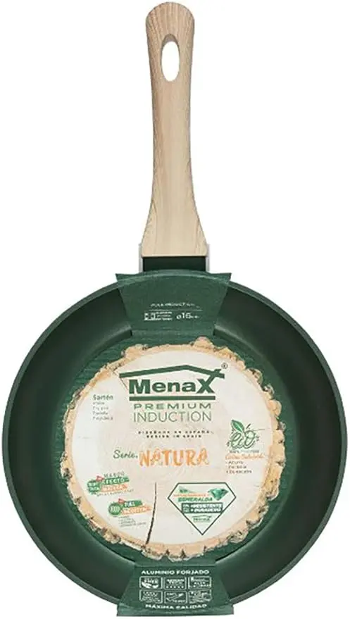 Sartén Menax Natura de 20 cm en Aluminio Forjado. Con 5 capas de antiadherente, base Full Inducción y un exclusivo diseño en color Verde Esmeralda.
