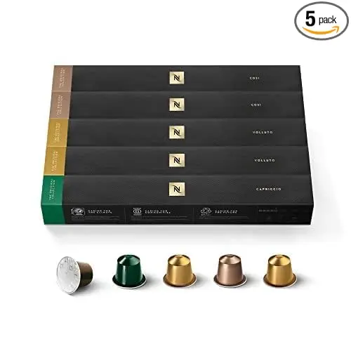 Selección de Espressos Suaves Nespresso Original, pack de 50 cápsulas. Descubre la delicadeza de Capriccio, Volluto y Cosi en esta colección de cafés ligeros.